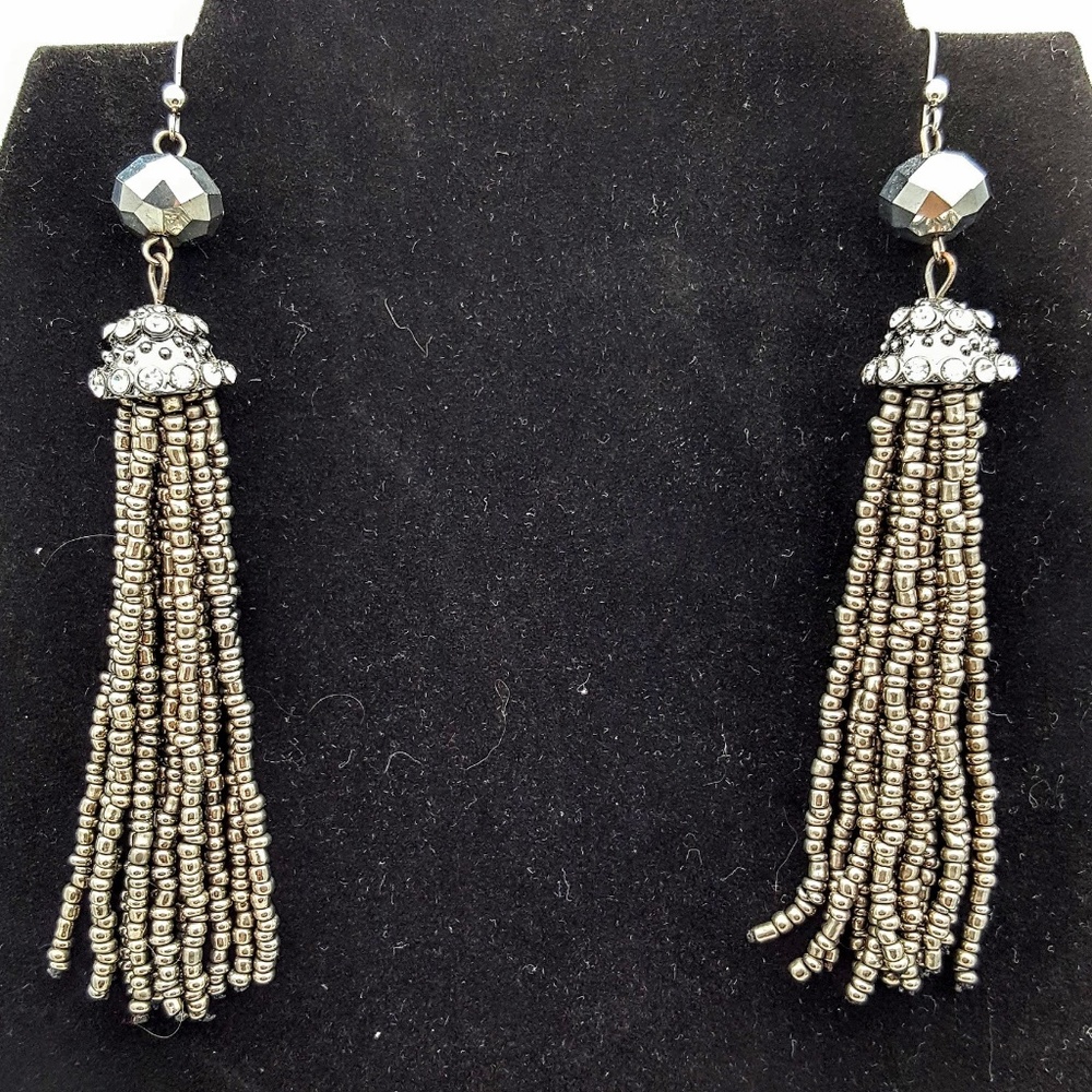 Charcoal-Colored Crystal and Bead Earrings